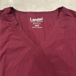 Landau Maroon/Red V-Neck Medical Scrub Tops-Medium